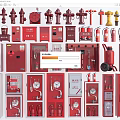 Various Types of Fire Equipment Including Hydrants Extinguishers and Storage Cabinets