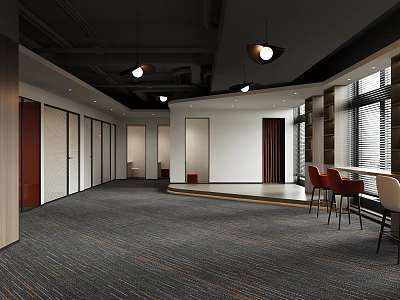Modern Commercial Interior With Carpeted Floor And Pendant Lights 3d model
