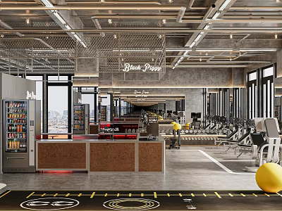 Modern Fitness Gym Interior With Spacious Layout Various Workout Equipment And Vending Machines 3d model