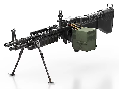 Military Machine Gun With Tripod Stand And Ammunition Box Setup 3d model