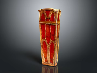 Red And Gold Decorative Ornament With Arched Panels And Intricate Golden Frame 3d model