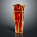 Red And Gold Decorative Ornament With Arched Panels And Intricate Golden Frame