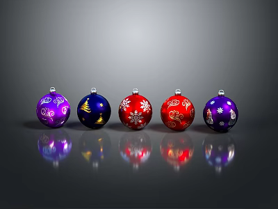 Colorful Christmas Decorative Balls With Snowflake Tree Patterns For Home Use 3d model