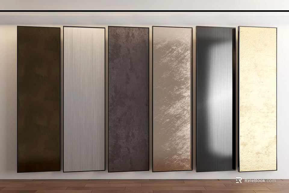 Various Textured Decorative Panels In Different Colors For Modern Wall Decoration With Wooden Floor 3d model 