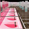 Pink Themed Parking Lot With Heart Shaped Markings And Decorated Columns