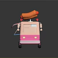 Cute Pink Toy Food Truck With Red White Striped Awning And Hot Dog On Top