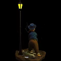 Duck Game Movie Character With Hat Standing By Rainy Street Lamp On Base