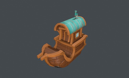 cartoon boat wooden boat 3d model