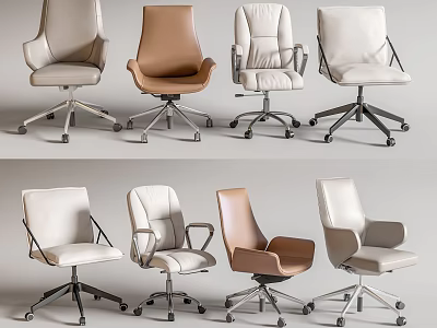 Comfortable Office Chairs In Multiple Styles Different Colors With Armrests And Caster Wheels 3d model