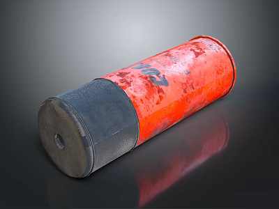 Rusted Red Cylindrical Artillery Shell Weapon With Black Base And Metallic Surface 3d model