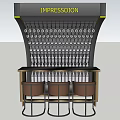 Modern Curved Wine Cabinet With Black Gold Design And Bar Counter Stools