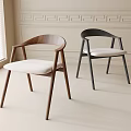 Minimalist Modern Dining Chairs With Walnut Wood Black Frame Armrests Padded Seats