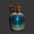 Decorative Glass Bottle With Cork Stopper Blue Gradient Pattern And Handle