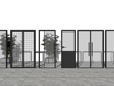 Modern Hinged Doors With Glass Panels And Metal Frame Design For Home 3d model