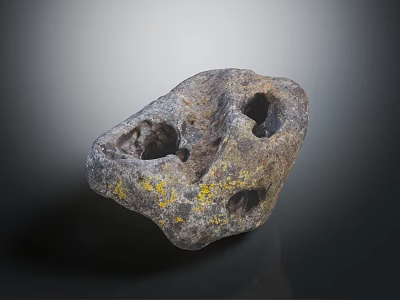 Natural Decorative Stone With Hollow Holes And Yellow Patches On Surface For Decoration 3d model