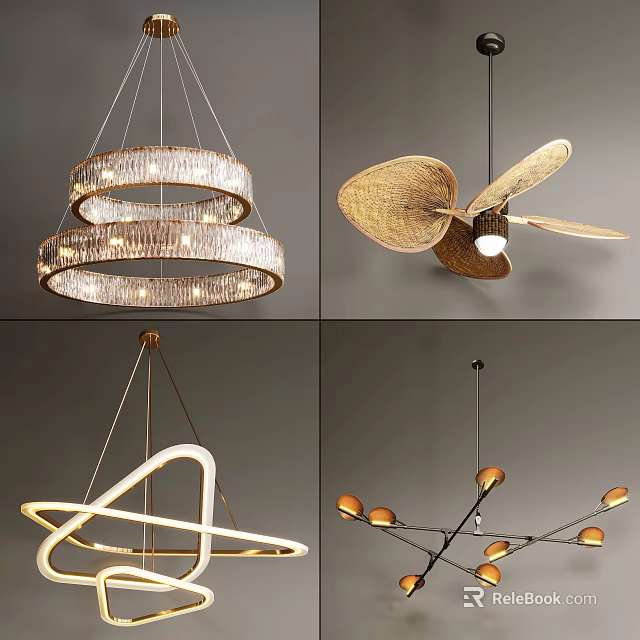 Modern Pendant Lights With Crystal Ring Leaf Geometric Branch Designs 3d model
