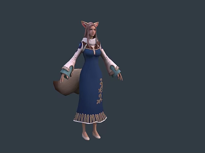 Game and Movie Character with Fox Ears Tail Blue Dress Gold Patterns and White Sleeves 3d model