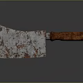 Rusty Kitchen Cleaver with Wooden Handle on Smooth Surface and Reflection 3d model