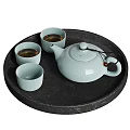 Elegant Celadon Ceramic Teaset With Teapot And Teacups On Black Tray