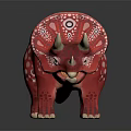 Game Movie Character Red Triceratops With White Spots And Horned Head In Cartoon Fantasy Style