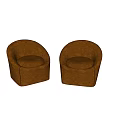 Brown Leather Single Chairs With Rounded Design On Textured Marble Floor And Light Wall 3d model