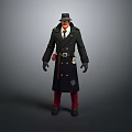 Stylish Game Movie Character With Long Black Coat Fedora Hat Red Pants Belt And Gloves