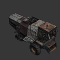 Old Blue Combine Harvester Function Vehicle with Large Tires Ladder and Rusty Body Structure