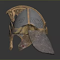 Warrior Helmet Featuring Dragon Decorative Ornament Intricate Metallic Carvings Red Green Gems