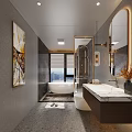 Elegant Modern Bathroom Interior Design With Marble Vanity Freestanding Bathtub Glass Shower And City View