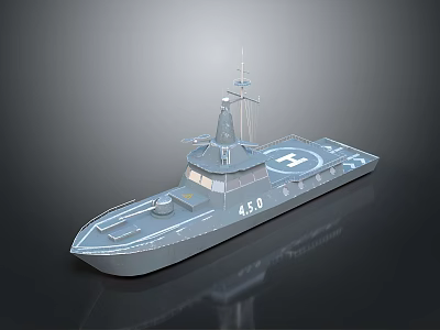 Gray Military Patrol Vessel With A50 Number And White Cross Symbol 3d model