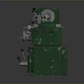 Vintage Green Lathe Machine Tool With Control Levers And Metal Bed