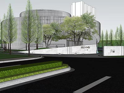 Modern Garden Landscape Design With Curved Architecture Lush Trees And Pathways 3d model