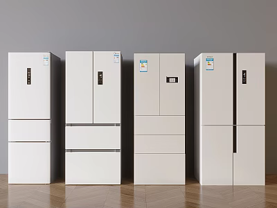 White Refrigerators With Various Door Styles In Modern Home Appliance 3d model