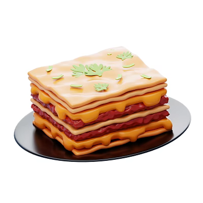 Layered Bacon and Cheese Stack Topped with Fresh Parsley Served on Black Plate 3d model
