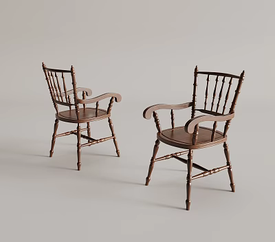 Two Traditional Wooden Leisure Chairs With Armrests And Cross Leg Design 3d model