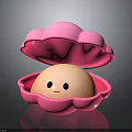 Cute Smiling Clam Inside Open Pink Shell with Happy Face and Egg Shaped Body