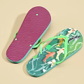 Teal And Purple Flip Flops With Koi Fish Prints Green Straps Wavy Texture Water Ripples
