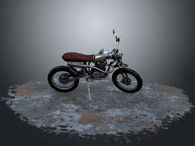 Vintage Motorcycle with Silver Body and Brown Leather Seat Parked on Weathered Ground 3d model