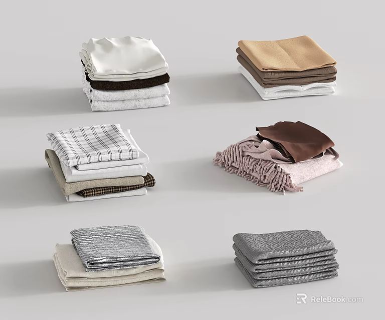 Neatly Folded Clothes in Various Colors and Patterns Arranged Together Neatly 3d model 