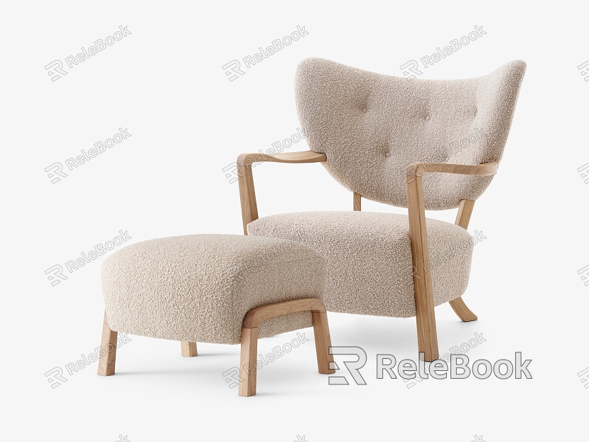 Modern Sofa Chair Lambskin Recliner Leisure Chair Cream Leisure Chair Footstool model