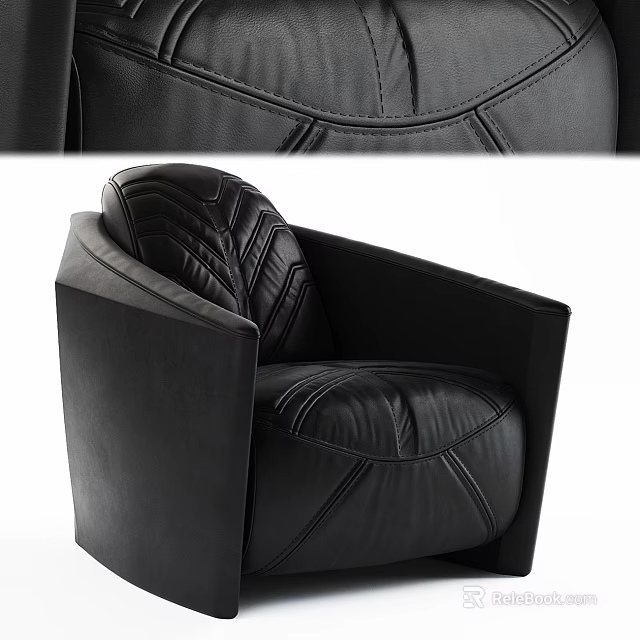 Black Leather Single Sofa With Modern Stitched Design And Comfortable Seating 3d model 