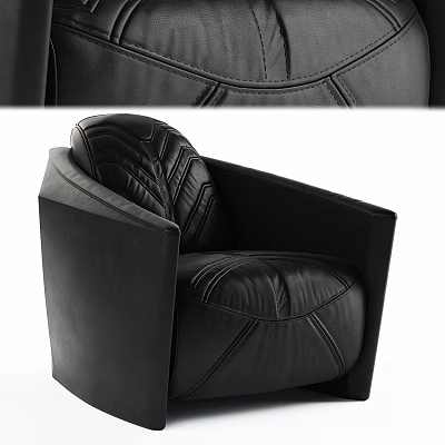 Black Leather Single Sofa With Modern Stitched Design And Comfortable Seating 3d model