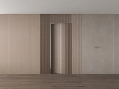 Modern Interior Hinged Door With Wooden Panel Wall And Vertical Stripes 3d model