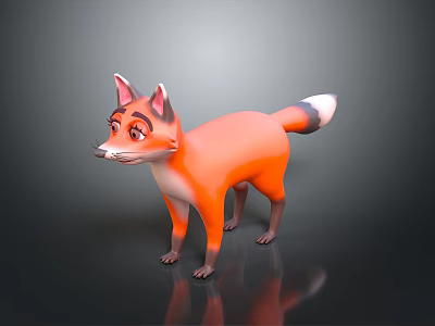 Animated Orange Fox Game Movie Character With White Belly Thoughtful Expression And Shiny Black Background 3d model
