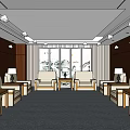 Elegant Hotel Public Lounge Area With Comfortable Sofas Large Windows And Wooden Walls