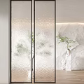 Modern Glass Room Divider With Black Metal Frame And Green Plant Decor