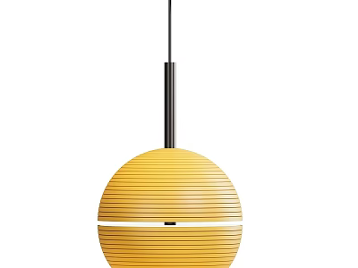 Modern Yellow Spherical Striped Pendant Light With Black Hanging Rod Design 3d model