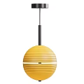 Modern Yellow Spherical Striped Pendant Light With Black Hanging Rod Design