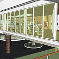 Contemporary Restaurant Interior With Wooden Decor White Counter Clock Posters And Tables