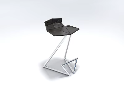 Modern Geometric Single Chair With Black Seat And Silver Metal Frame 3d model
